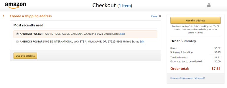 Amazon plaćanje i izbor adrese isporuke