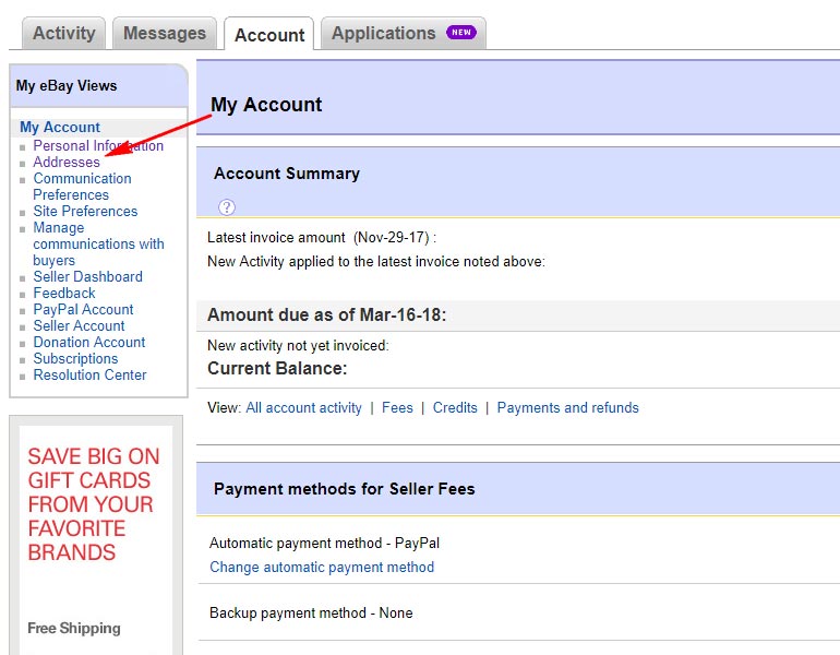 eBay dodavanje adresa