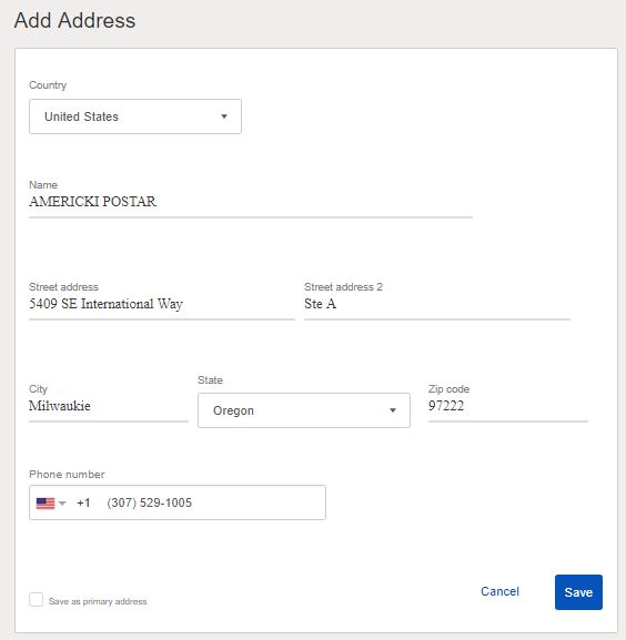 Američka adresa na eBay-u